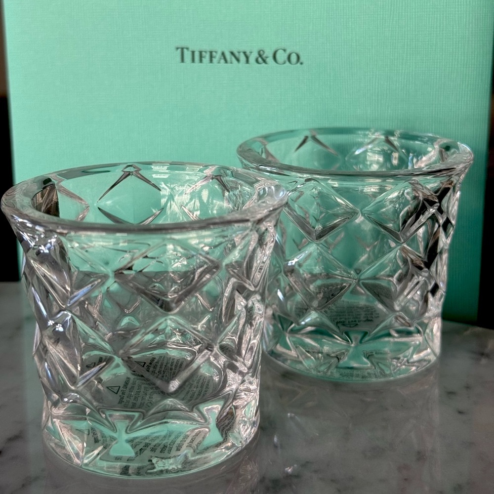 AUTHENTIC Tiffany & Co. Glass Diamond Pattern Candle Votives
